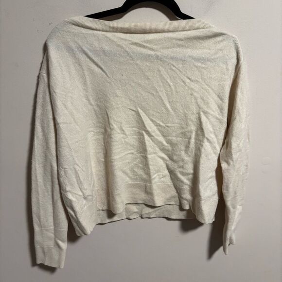 Everlane Cashmere V-neck Cropped Sweater in Cream White- Size Large - Picture 3 of 10